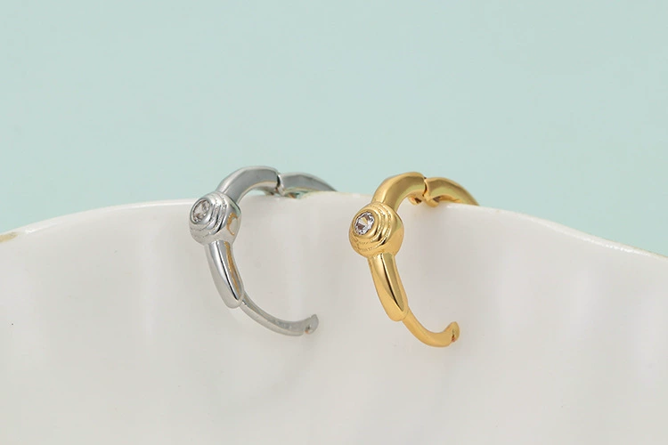 Zirconium, copper earrings, glossy accessory, Korean style, micro incrustation, European style, simple and elegant design, 750 sample gold