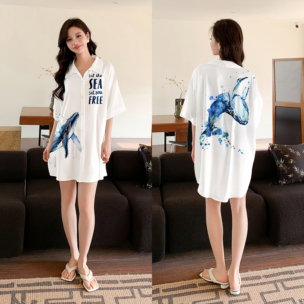 Nuevo pijama de verano de mujer satin chiffon cardigan cuello suelto cómodo lindo viento ropa de casa SQ21348