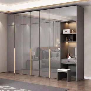 Light Luxury Minimalist Wardrobe Home Bedroom Rental Room Cabinet Bright Wooden Environmental Protection Paint Five or Six Doors Wardrobe