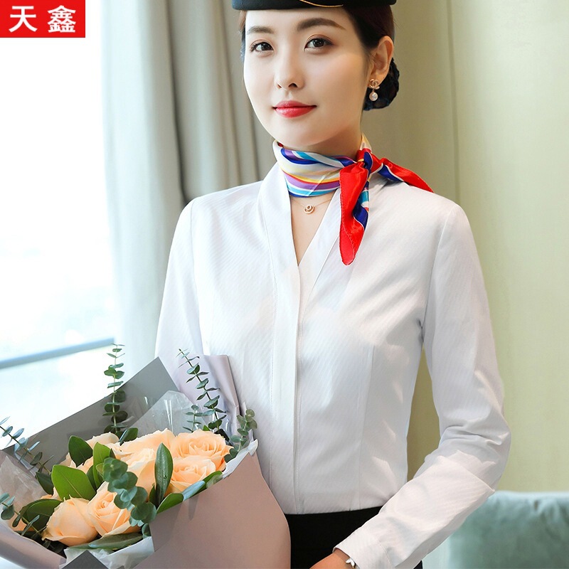 China Southern Airlines Stewardess White Shirt Women's Long-Sleeved Work Clothes 2026 New Korean Style Slim Fit Flight Attendant Interview Uniform Shirt China Southern Airlines Stewardess White Shirt Women's Long-Sleeved Work Clothes 2026 New Korean Style Slim Fit Flight Attendant Interview Uniform Shirt