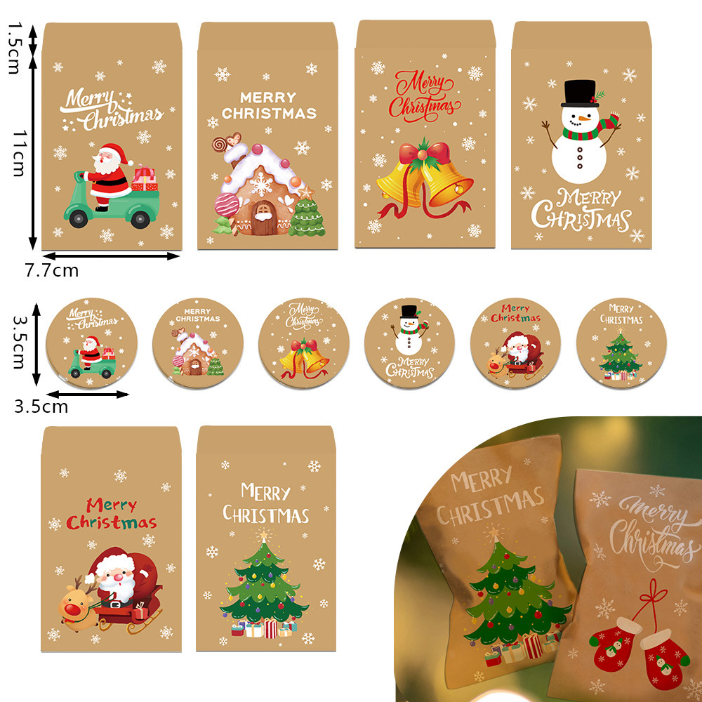 24 Stück Weihnachtsgeschenktüten Süßigkeitentüten Frohe Weihnachten Adventskalender Zahlen Aufkleber Kraftpapier Box Verpackungsbeutel – Detail 3