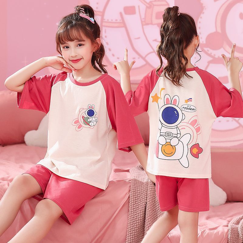 Verano niñas pijamas algodón peinado fino traje de manga corta niños niñas estilo occidental grande lindo homewear