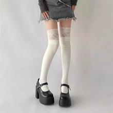 蕾丝花边过膝长筒袜长女春夏新款竖纹显瘦纯欲风大腿袜jk日系甜美