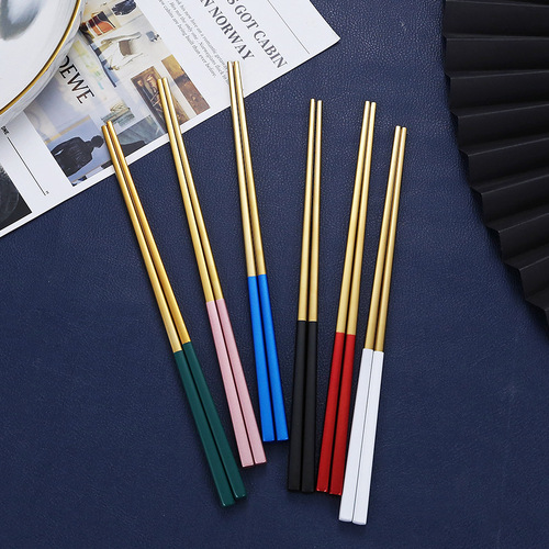 304 stainless steel chopsticks hotel public creative anti-slip and anti-scalding high-end alloy square 23CM chopsticks tableware