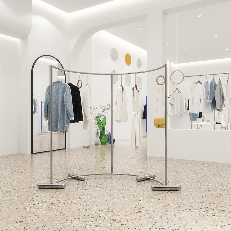 服裝店展示架弧形落地式不鏽鋼中島架男女裝店貨架陳列道具掛衣杆