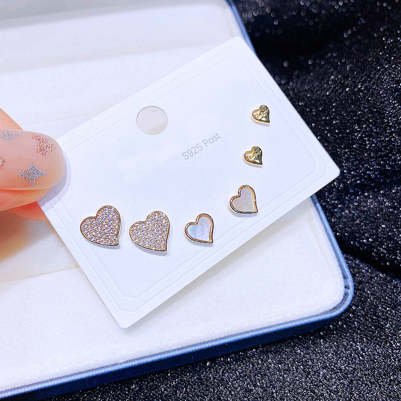 Womenu0027S Fashion Heart Copper Shell Earrings Micro Inlay Heart Metal Copper Earrings