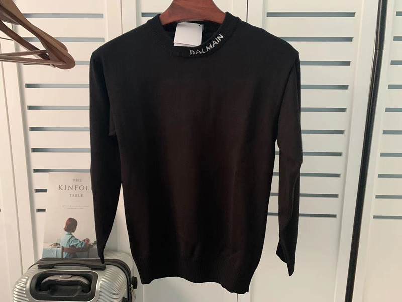 New balmain Cotton Pullover Jacquard Letter Loose Knitted Sweater for Couples Long Sleeves