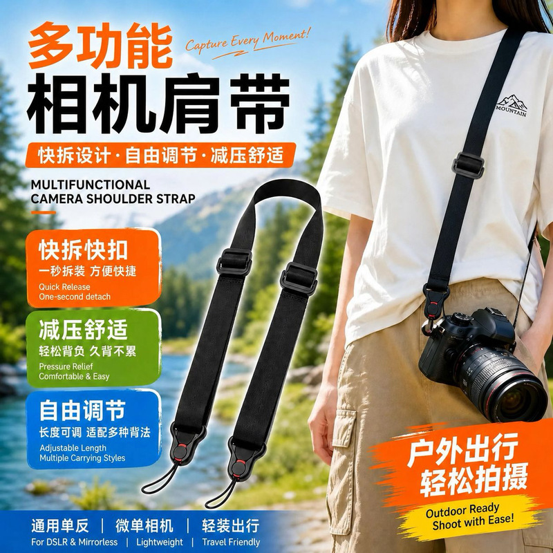 Outdoor multifunctional SLR decompression adjustable crossbody strap for mountaineering photography camera with quick-release buckle and anti-slip lanyard shoulder strap Outdoor multifunctional SLR decompression adjustable crossbody strap for mountaineering photography camera with quick-release buckle and anti-slip lanyard shoulder strap