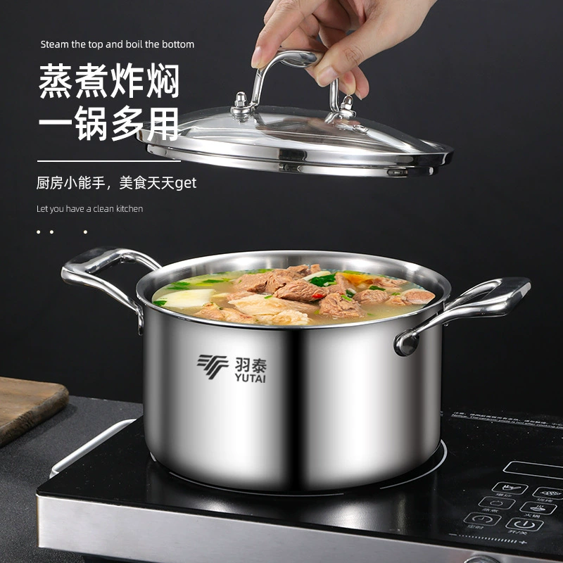Three‑layer 304 stainless soup pot (YUTAI), double‑handle, induction compatible, 20 or 24 cm