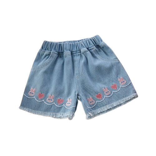 Girls' denim shorts new style children's high waist ripped holes medium and large children's outer wear wide hot pants thin