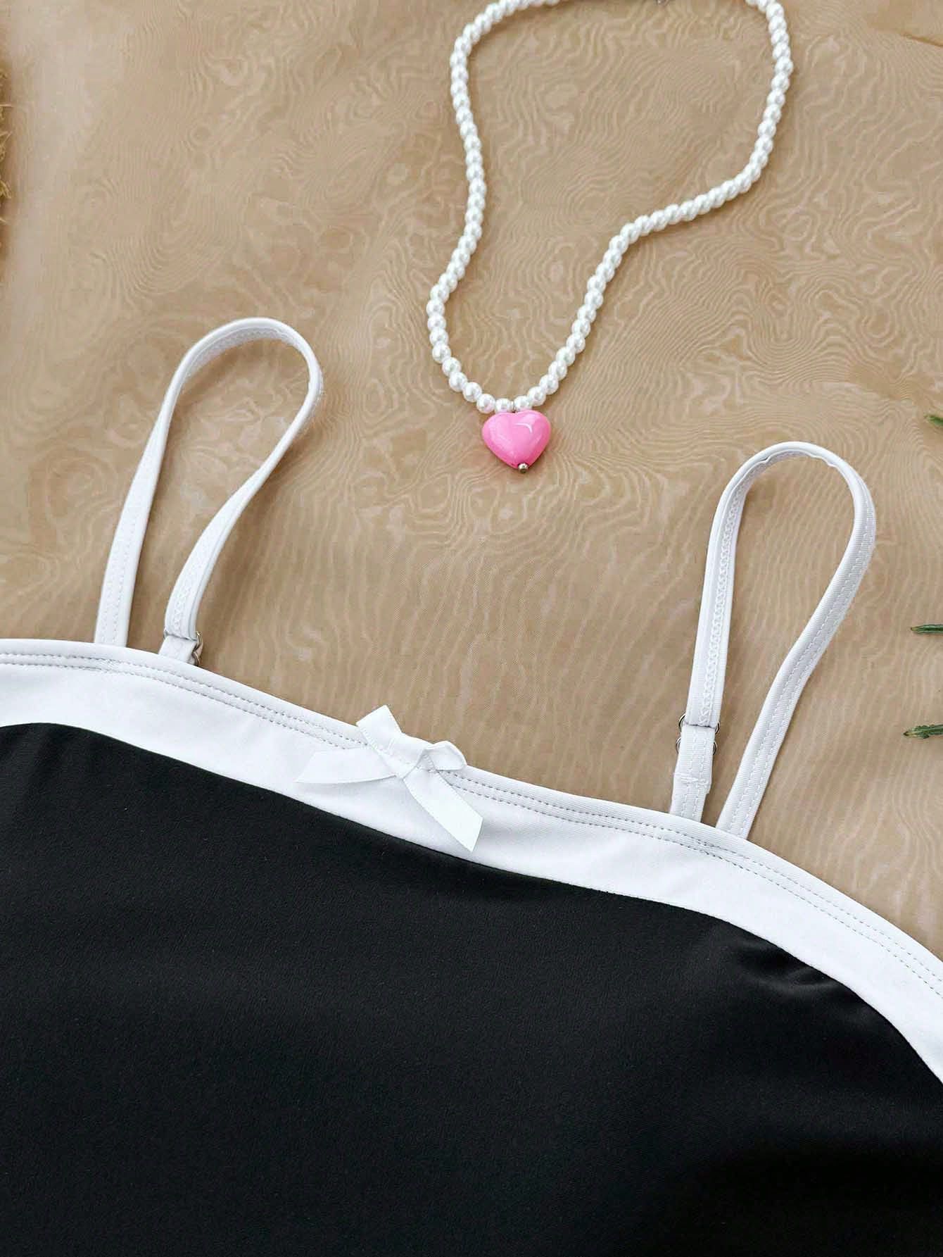 Baddräkt set flicka slim fit rygglös sommar simdräkt_voghion.com