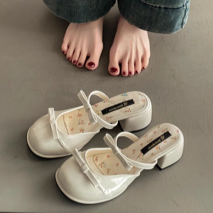 2025 New Autum Korean Style High-Heeled Small Floral Sweet Elegant One-Line High-Heeled Elegant Shoes with Bow