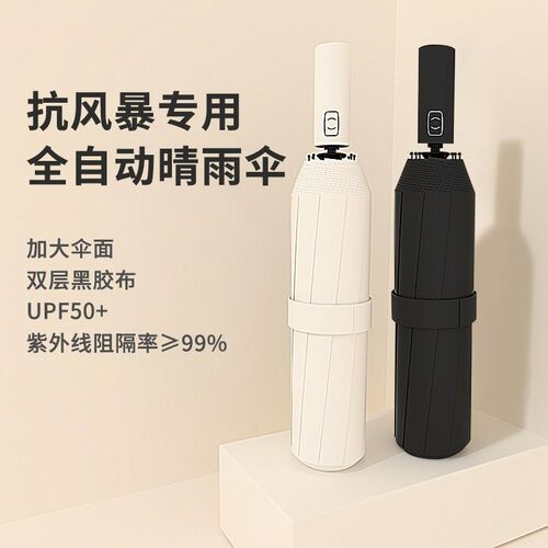 Fully Automatic Windproof Rain Umbrella, Dual-Purpose Foldable Umbrella, High-End Professional Black Rubber Sunshade Logo Umbrella