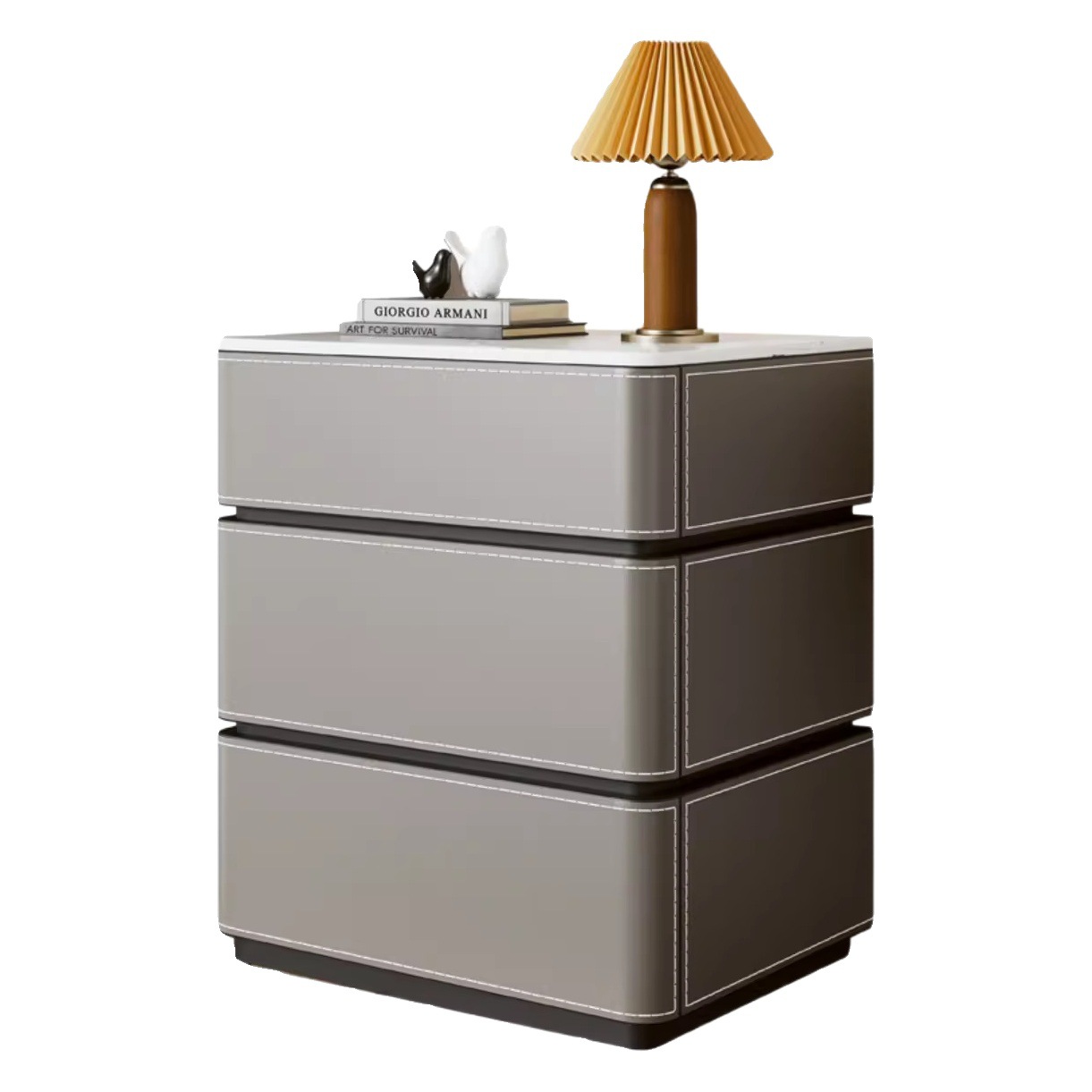 Italiano minimalista silla de montar mesita de noche de cuero Luz de lujo de madera maciza tablero de roca lado gabinete de alta gama diseñador simple mesita de noche moderna