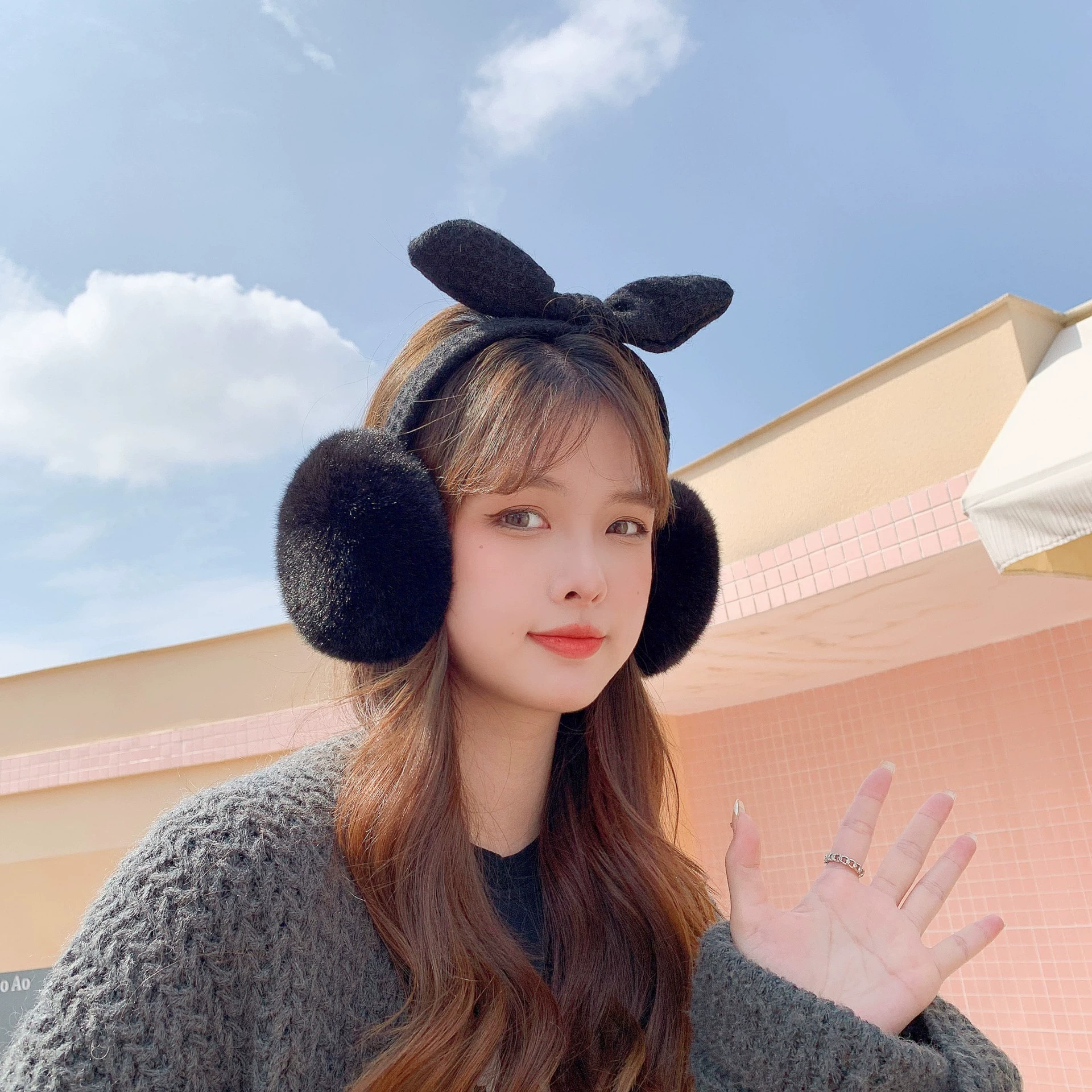 Keep warm earmuffs, earrings, headphones with bow, ear protection, floral print
