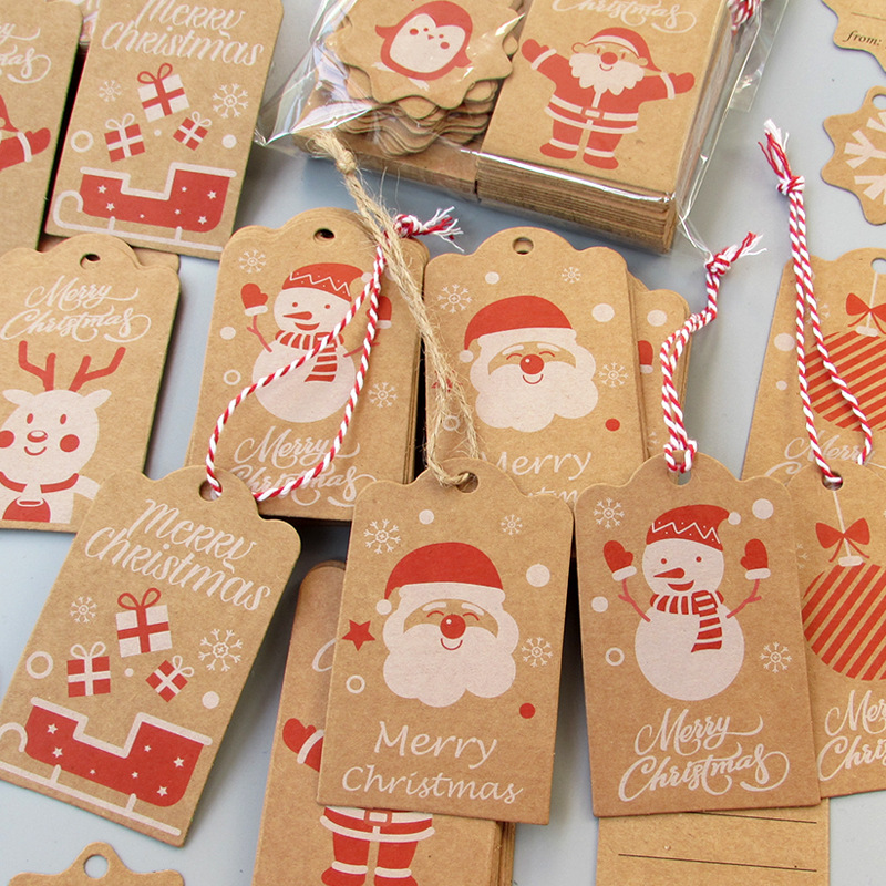 复古牛皮纸吊牌雪花圣诞老人礼物标签圣诞节装饰跨境纸卡组合套装