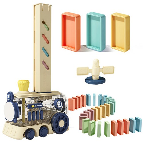 Cross-border transparent domino train children's educational automatic electric delivery car building blocks toy gift