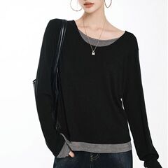 美洋meiyan黒松露マスクシャツライゼルシルク毛とベルベットの衝突色の長袖tシャツ2枚