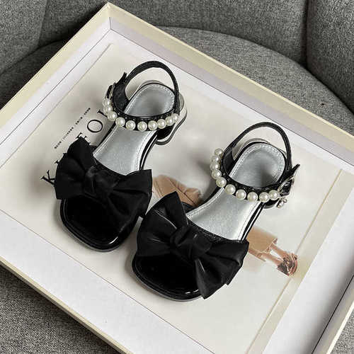 Children's sandals for big girls and girls, soft sole, small high heels, bowknot design, for little princesses aged 4-6