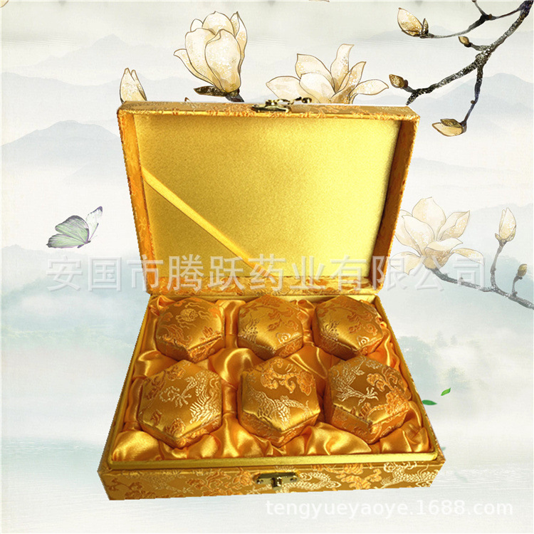 Red Hexagonal Gift Box Set 6 Piece Brocade Jewelry Packaging Empty Boxes overview