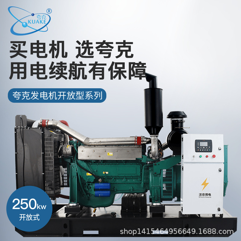 夸克山东潍坊250kw千瓦柴油发电机组开架无刷ATS工业酒店备用应急