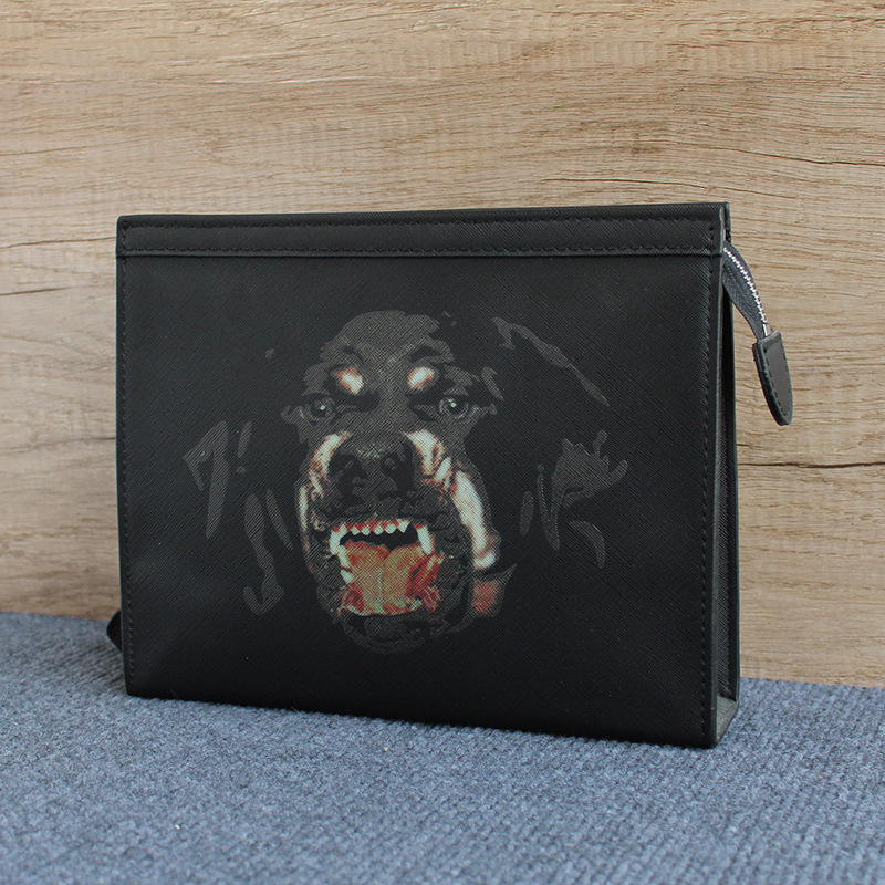 Distinctive Clutch Bag Dog Head Bag Men's Printed Graffiti Men's Bag Clip Bag Clutch Clutch Bag Hard Leather Real Wallet for Men and Women