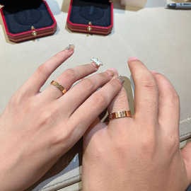 925纯银镀18K金卡家经典LOVE戒指轻奢高版本窄版宽版单钻三钻指环