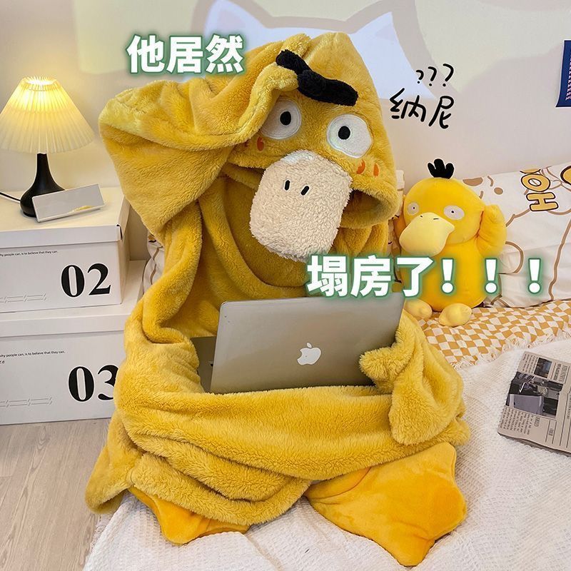 Special offer!! Kodak Duck Coral Fleece Pajamas One-piece Nightgown Flannel Funny Sand Sculpture Pajamas Women's Winter Home Clothes