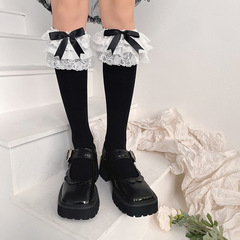 Japanese-style heavy-duty multi-layer lace-trimmed bow Lolita-style mid-calf socks for girly, soft-look Loli girls