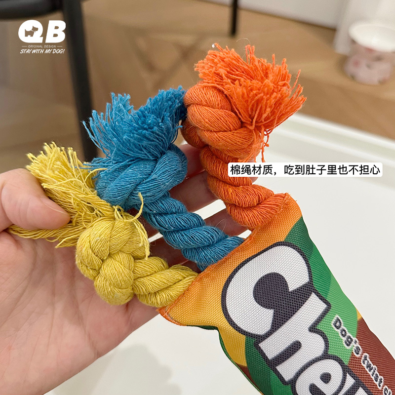 애완 동물 강아지 사탕 밧줄 매듭면 밧줄 장난감 소리 물림 방지 중소형 강아지 강아지 치아 청소 및 어금니 대화 형 장난감