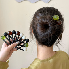 シンプルなビーズ三歯ヘアピン後頭部ヘアカット神器気質ヘアピンファッションヘアピン