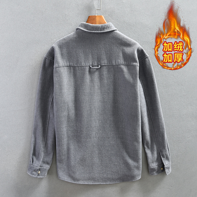 Z813 hombres forrado de lana estilo japonés ropa de trabajo espesado suelta fuera de la camisa del hombro de una sola pieza