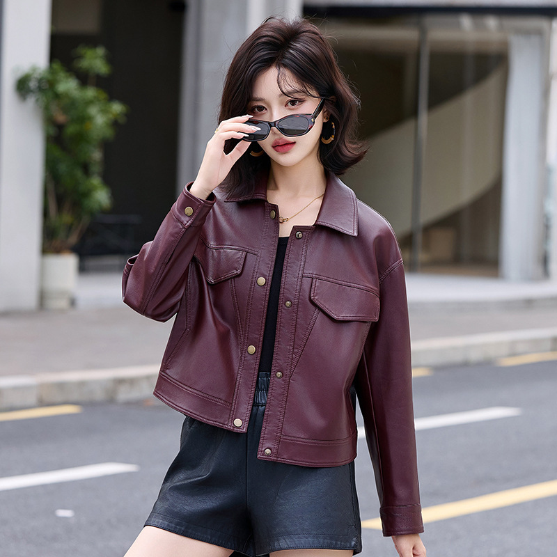 跨境海宁皮衣女式短款韩版时尚复古减龄绵羊皮夹克休闲外套潮批发|undefined