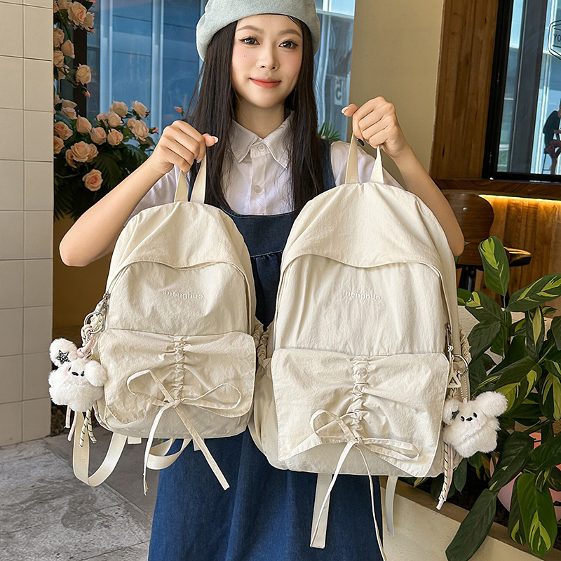 Fresh and Simple Girl Backpack Campus 2025 Junior High School Student Bag Female Summer Solid Color Season Backpack Back to School College Style