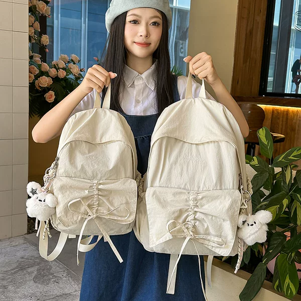 Fresh and Simple Girl Backpack Campus 2025 Junior High School Student Bag Female Summer Solid Color Season Backpack Back to School College Style