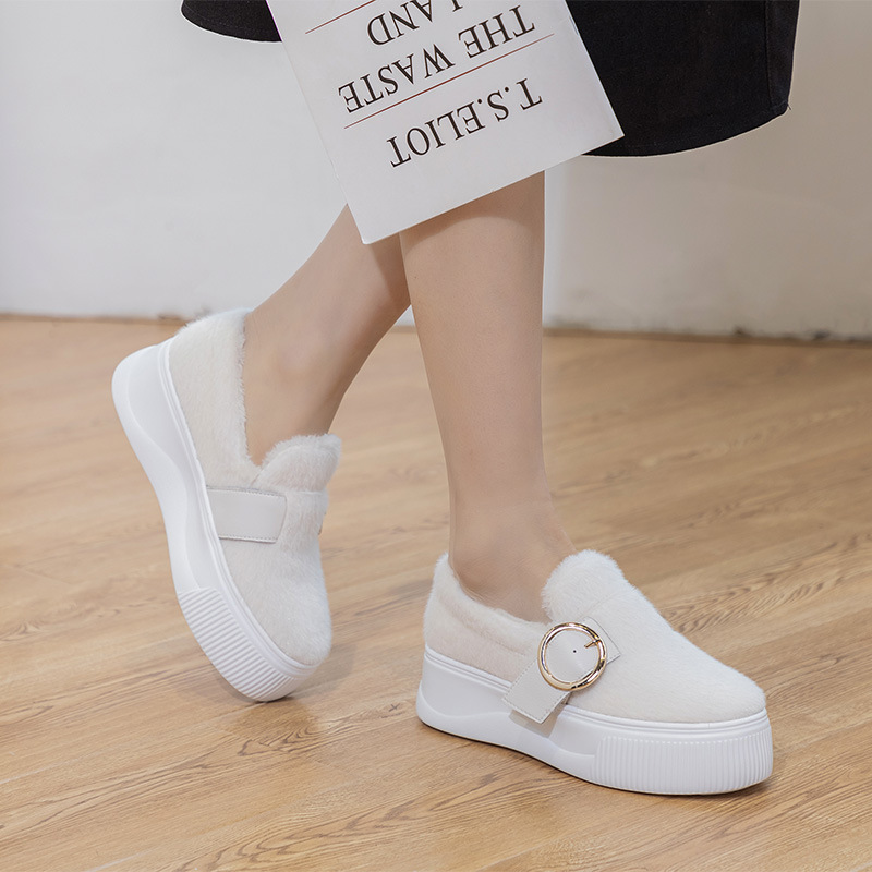 Thick-Soled Furry Shoes for Women's Autumn and Winter Outer Wear 2025 Korean Style Versatile Snow Boots Fleece-Lined Warm Platform Shoes Casual and Versatile