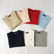 原单外贸RL拉夫小马标刺绣软糯绞花针织圆领毛衣显瘦女神跨境专供