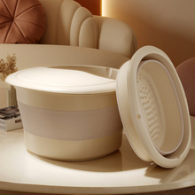 新款奶油风泡脚桶家用大容量宿舍洗脚按摩养生可折叠带盖泡脚盆