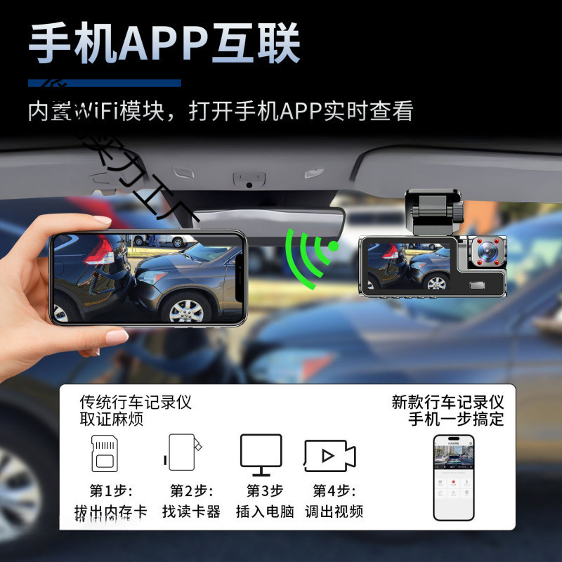 2025年新型専用ドライブレコーダー 3カメラ同画面360 ° パノラマビデオ録画 4K 超高精細赤外線ナイトビジョン|undefined