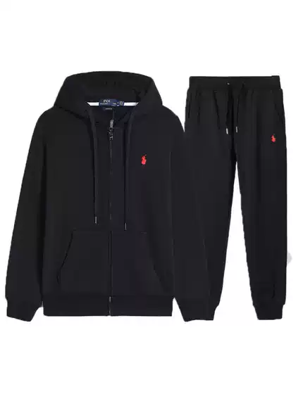 Rl Embroidered Pony Cardigan Style Fleece-Lined Suit Sweatshirt for Men and Women Spring Hooded Jacket + Pants Spring New Style