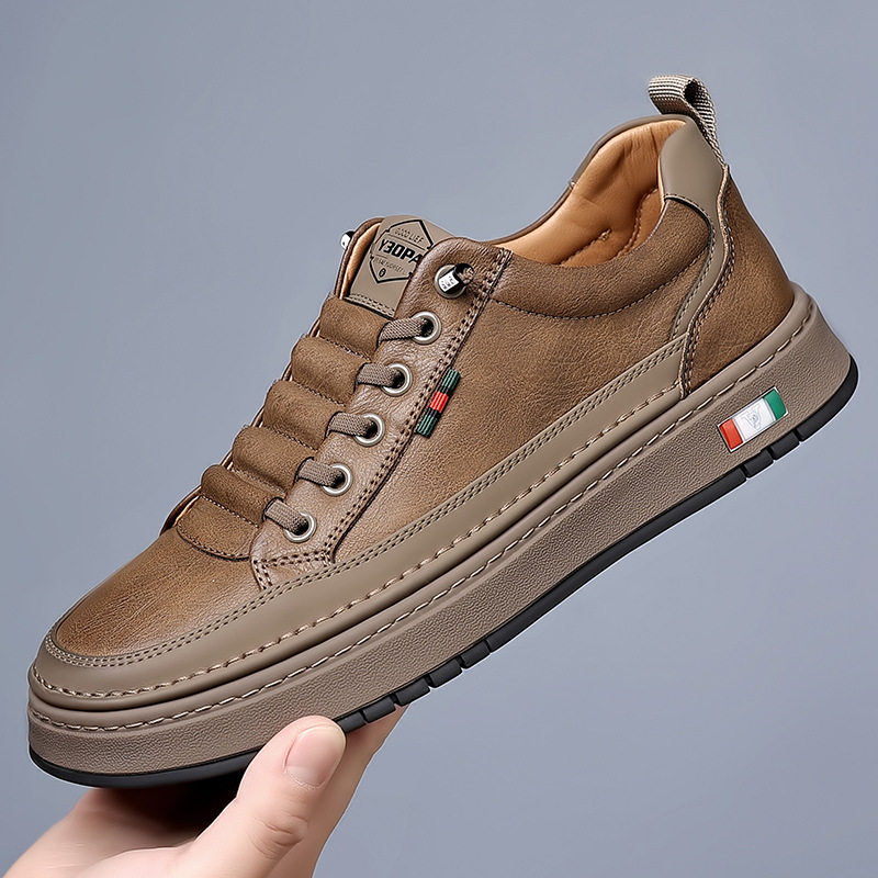 Giày sneaker nam cổ thấp dáng thường ngày, mũi tròn, đế cao su chống trượt, gót thấp 1–3 cm — Màu nâu, Màu đen