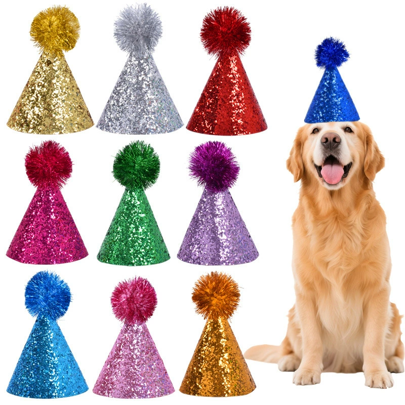 Amazon шляпа для домашних животных украшение для дня рождения головной убор шляпа для кошек и собак на день рождения красочная блестящая шляпа с меховым шариком