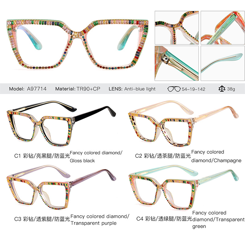 A97714 gafas de moda marcos de gafas de diamante hechos a mano marcos de gafas anti-luz azul gafas protectoras de ojos de mujer fábrica en stock