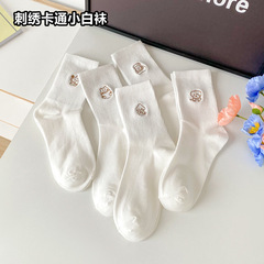 諸暨白色襪子女刺繡四季款棉襪中高筒網紅超火學生情侶卡通運動襪