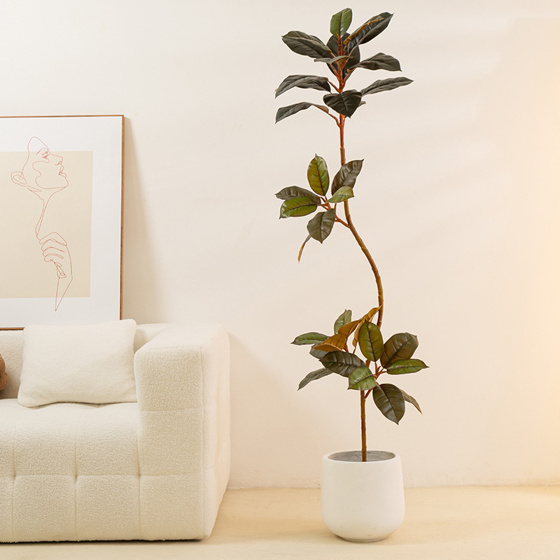 Gran planta verde artificial Diamante negro árbol de goma planta interior sala de estar ventana decoración piso en maceta árbol artificial