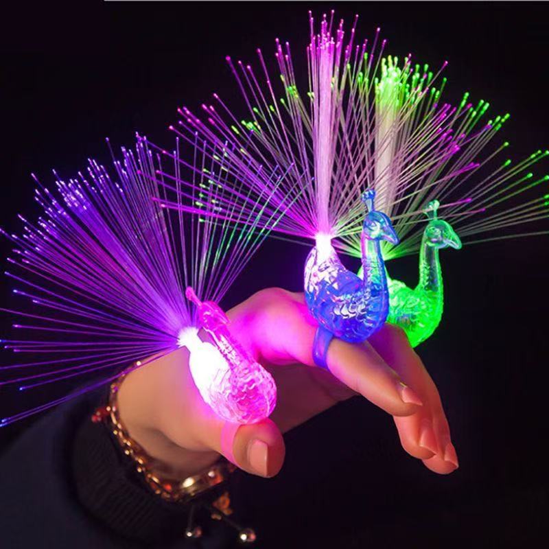 Glowing Peacock Display Ring Finger Lamp Street Stall Night Market Fiber Optic Flash Toy Primary School Student Prize Gift Wholesale Glowing Peacock Display Ring Finger Lamp Street Stall Night Market Fiber Optic Flash Toy Primary School Student Prize Gift Wholesale