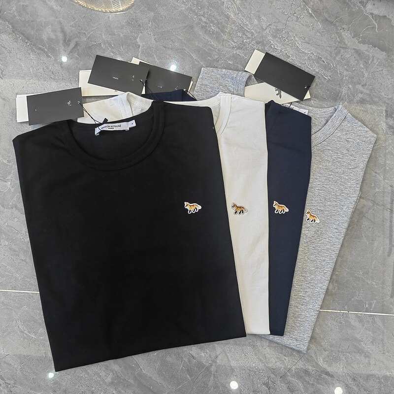 Little Fox Trendy Brand Maison Kitsune Embroidered Men's and Women's Casual Loose Couple Wear Ins Short-Sleeved T-Shirt