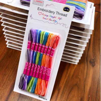 新品厂家直销6股8米每支十字绣线段染线涤棉线彩线8色系列|ru