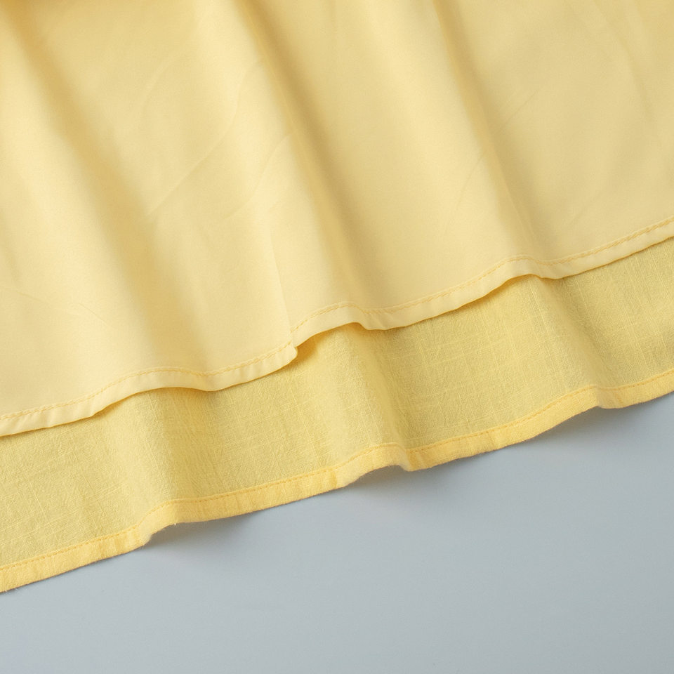 Set áo cổ V tay ngắn phối chân váy dài xòe, tay áo phồng, phong cách nhẹ nhàng — Màu cà phê, màu vàng, màu xanh, trắng chi tiết 23