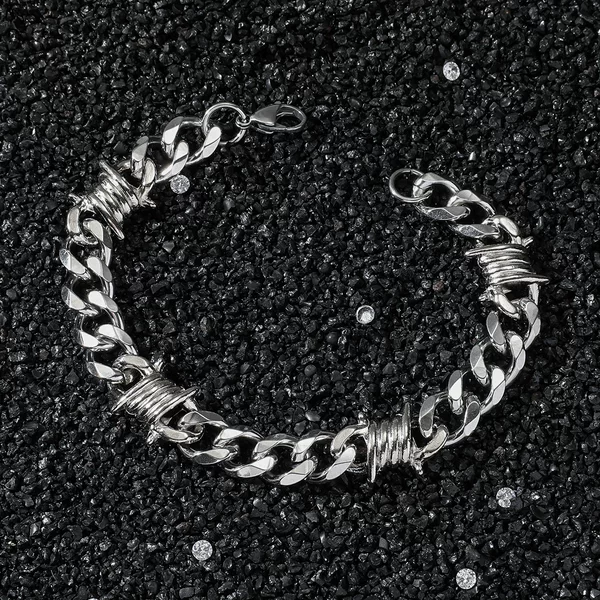 European and American hip-hop style stainless steel 11mm wide six-sided thorns stitching hip-hop INS street style stainless steel bracelet
